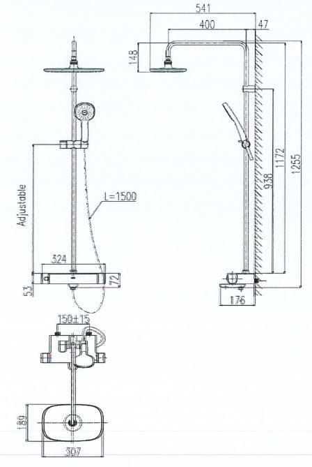 Bản vẽ kích thước vòi sen tắm BFV-639T INAX
