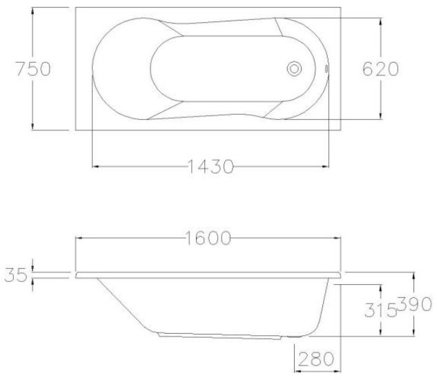 Bản vẽ kích thước bồn tắm xây BH224PP(H) Cotto