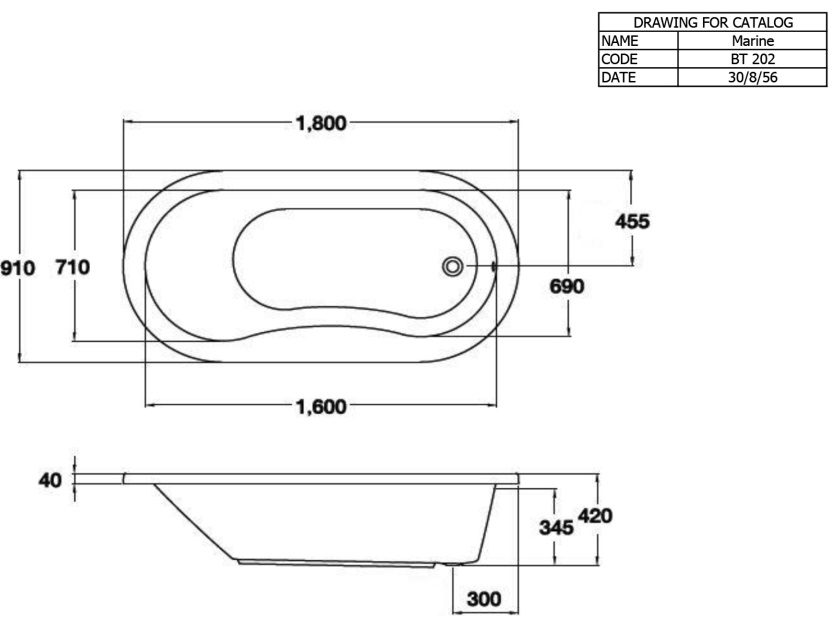 Bản vẽ bồn tắm nằm bt 202 pph WH Cotto 1.8M
