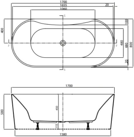 Bản vẽ bồn tắm đặt sàn BT2080PP SMBK Cotto 1.7M