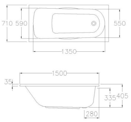 Bản vẽ kích thước bồn tắm xây BT215PP (H) Cotto