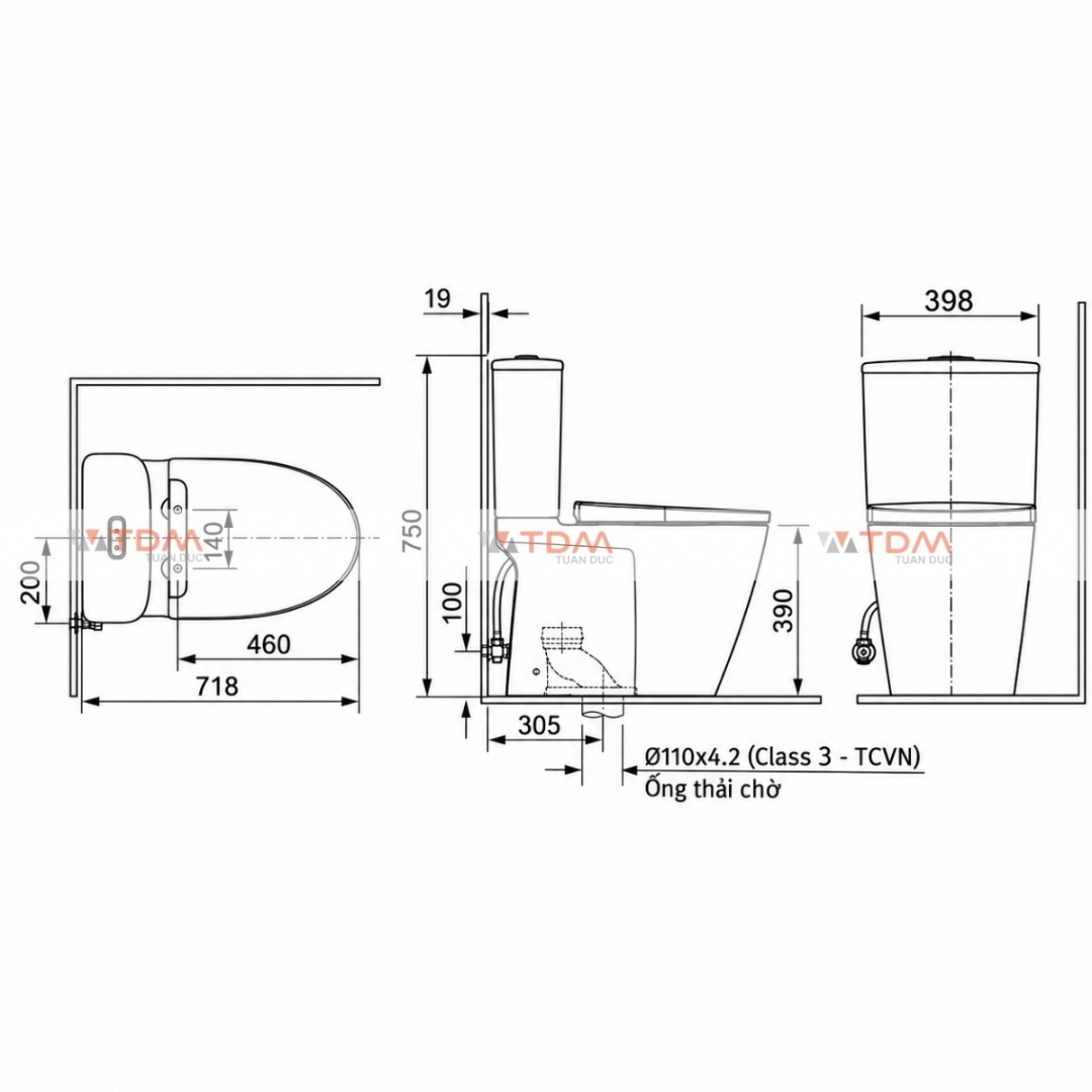 Bản vẽ kích thước xí bệt Inax C622VN
