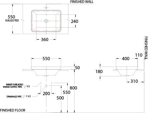 Bản vẽ kỹ thuật chậu lavabo đặt bàn Cotto C001017