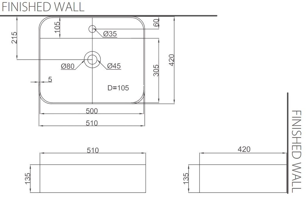 Bản vẽ kỹ thuật chậu lavabo đặt bàn Cotto C 00126#MWH