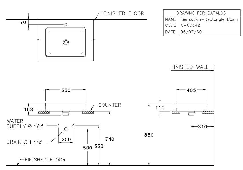 Bản vẽ kích thước lavabo rửa mặt đặt bàn c 00342 mwh