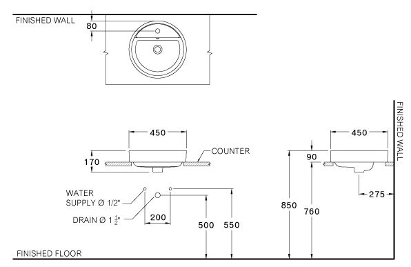 Bản vẽ kỹ thuật lavabo rửa mặt đặt bàn Cotto  c 00380 mbk