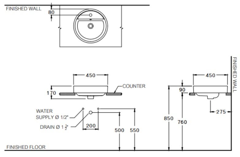 Bản vẽ kỹ thuật lavabo rửa mặt đặt bàn C00380-MLG Cotto