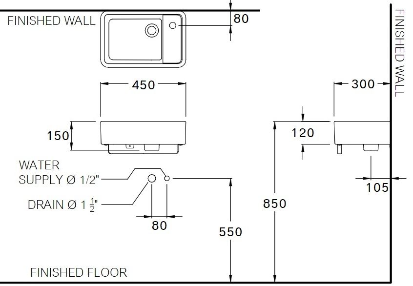 Bản vẽ kích thước chậu lavabo C00657 đặt bàn Cotto