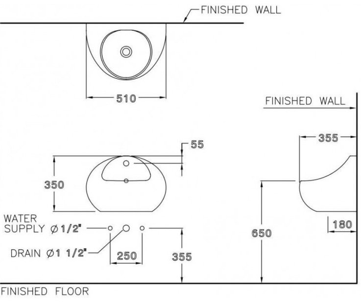 Bản vẽ kích thước lavabo trẻ em Cotto c 01427