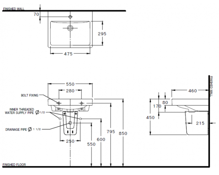 Thông số kỹ thuật Chậu lavabo treo tường Cotto C0156/C420