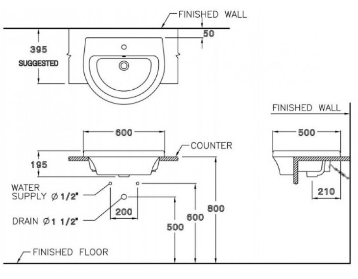 Thông số kỹ thuật chậu lavabo Cotto C 02137