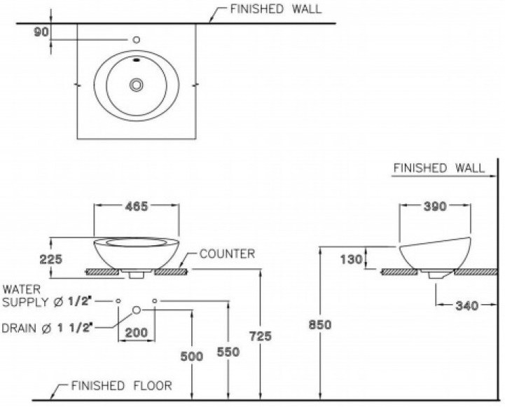 Bản vẽ kỹ thuật lavabo Cotto C 02507