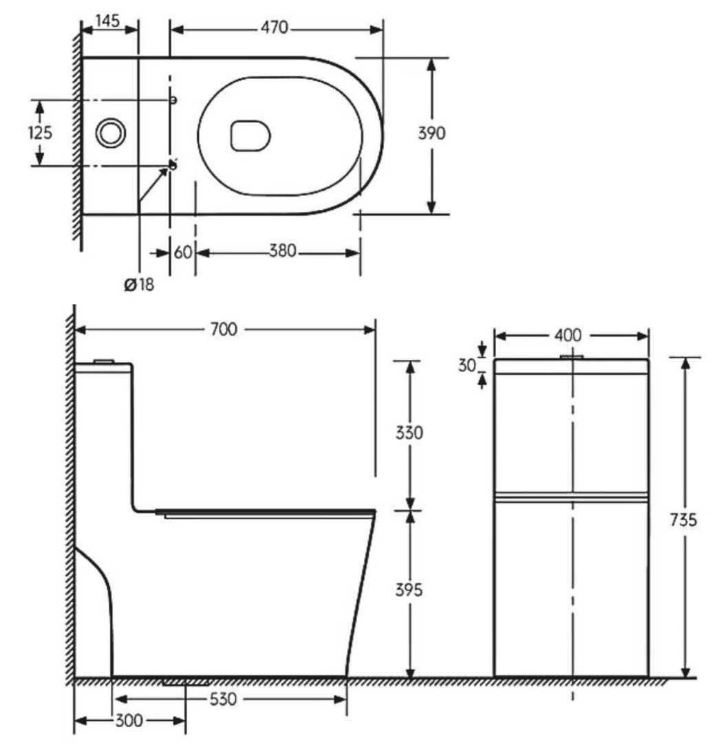 Bản vẽ kích thước bồn cầu 1 khối Cotto C1000024OS 