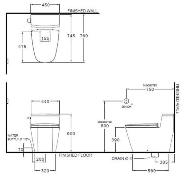 Bản vẽ kỹ thuật bồn cầu C 101987 Cotto