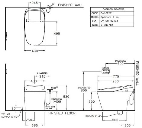 Bản vẽ kích thước bàn cầu Cotto C10257