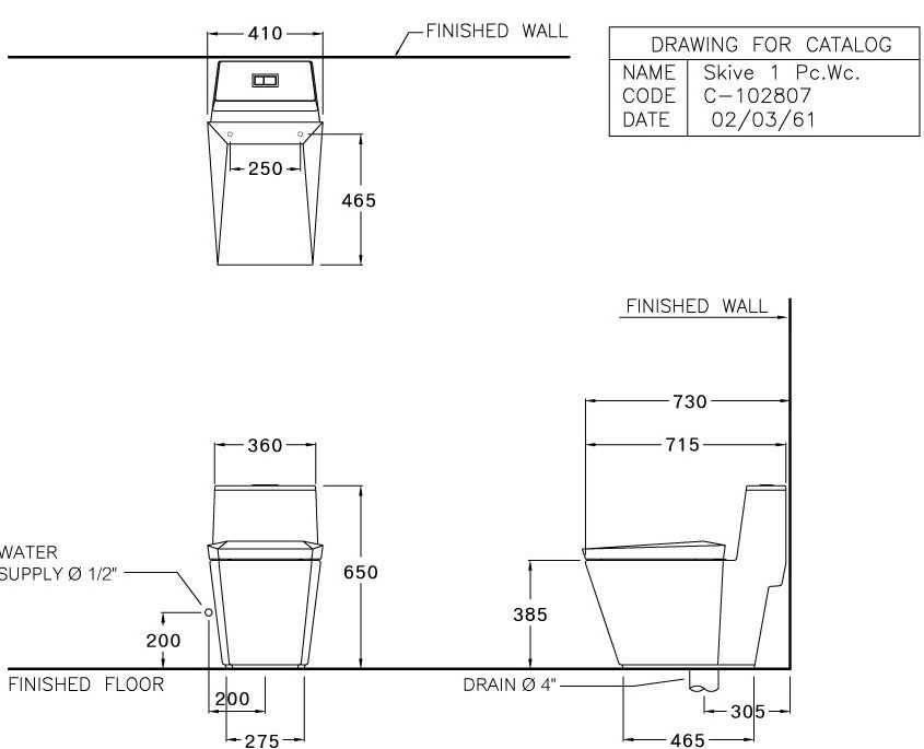 Thông số kỹ thuật bồn cầu C 102807 1 khối Cotto