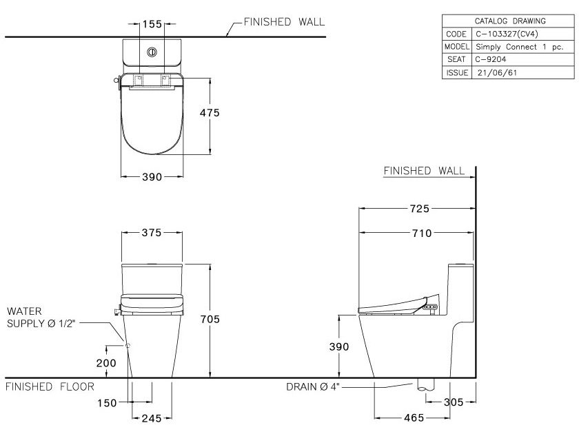 Bản vẽ kỹ thuật bàn cầu Cotto C 103327 CV4