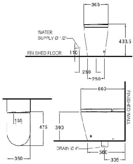 Bản vẽ kích thước bồn cầu 1 khối Cotto C10407