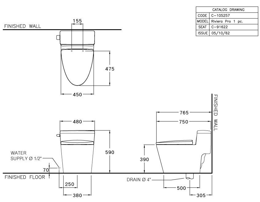  kích thước bồn cầu C105257 1 khối Cotto