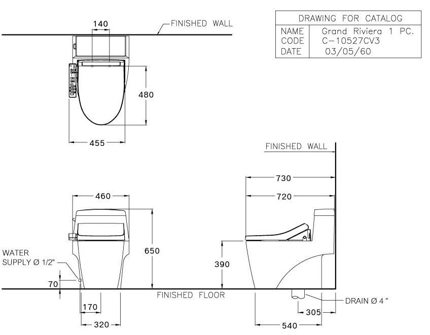 Bản vẽ kích thước bàn cầu Cotto C 10527 CV3