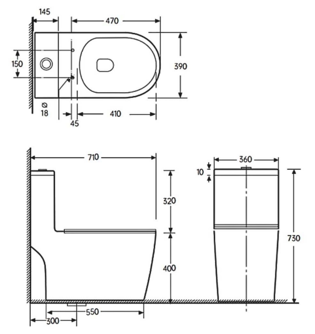Bản vẽ kích thước bồn cầu 1 khối Cotto C1000023OS