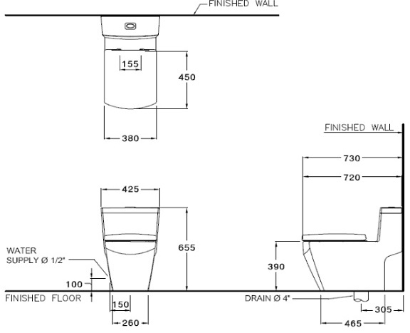 kích thước bồn cầu 1 khối Cotto C 107127