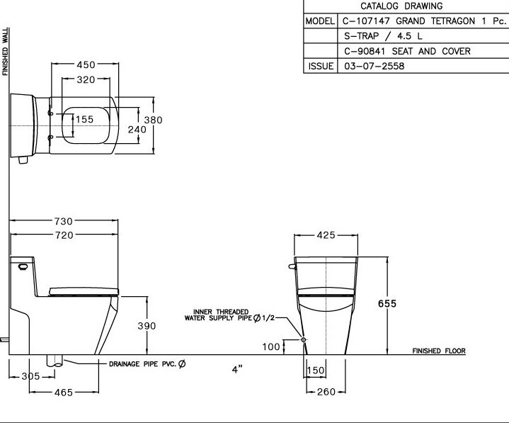 Bản vẽ kích thước bàn cầu C 107147 1 khối Cotto
