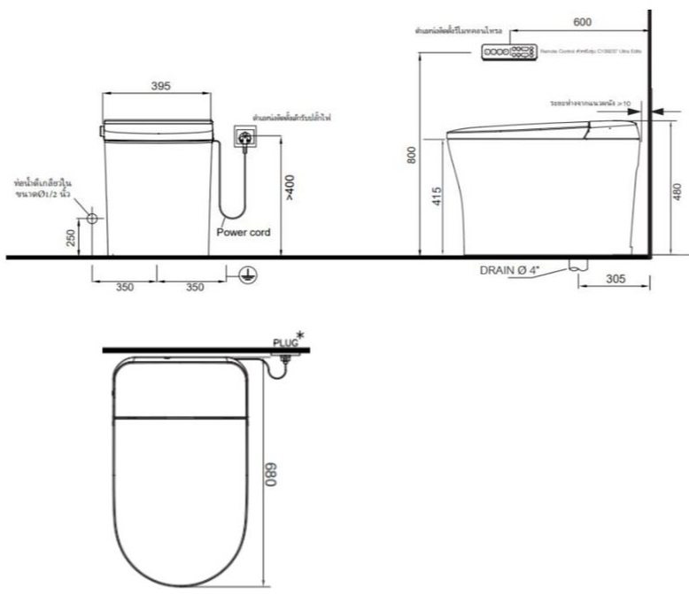 Bản vẽ kích thước bàn cầu Cotto C 109237 WH