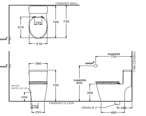 kích thước bồn cầu C110517 Cotto 1 khối