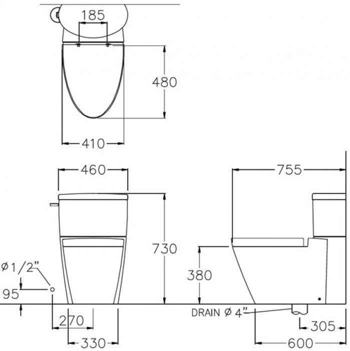 Bản vẽ kích thước bồn cầu Cotto C 11947