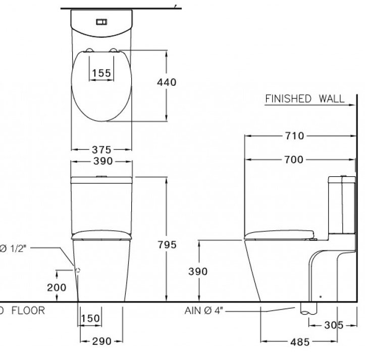 Bản vẽ bồn cầu 2 khối C12247 COTTO