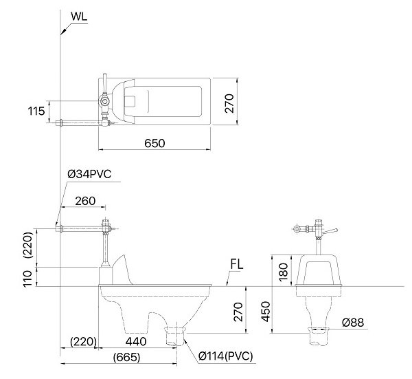 Bồn Cầu Xổm Caesar C1250B - Xí Bệt Bàn Cầu Kèm Van Xả - Tuấn Đức