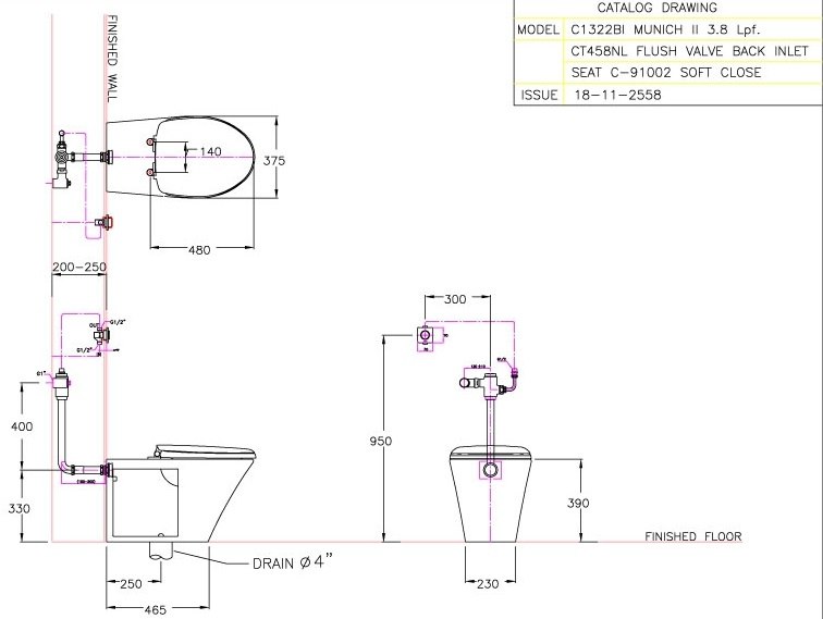 Bản vẽ kích thước bàn cầu cụt Cotto C 1322 BI