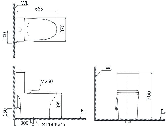 Bản vẽ kích thước bồn cầu thông minh C1391F-TAF512H Caesar