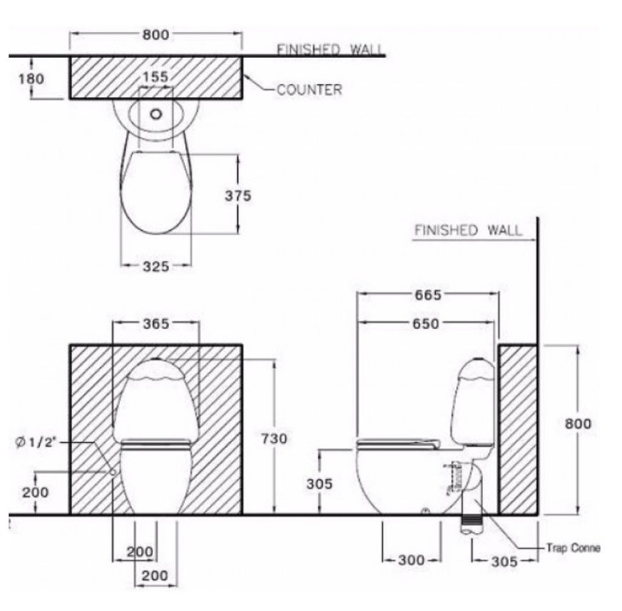 Bản vẽ kỹ thuật bồn cầu trẻ em Cotto C 15037 LM