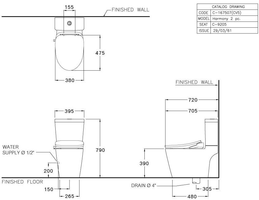 Bản vẽ kích thước bàn cầu Cotto C 167507 cv5