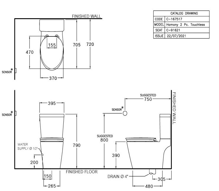 Bản vẽ kích thước bồn cầu C 167517 Cotto 2 khối