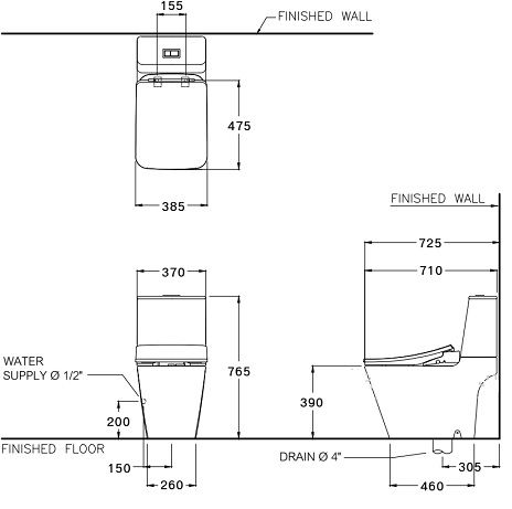 Bản vẽ kích thước bồn cầu Cotto C12417