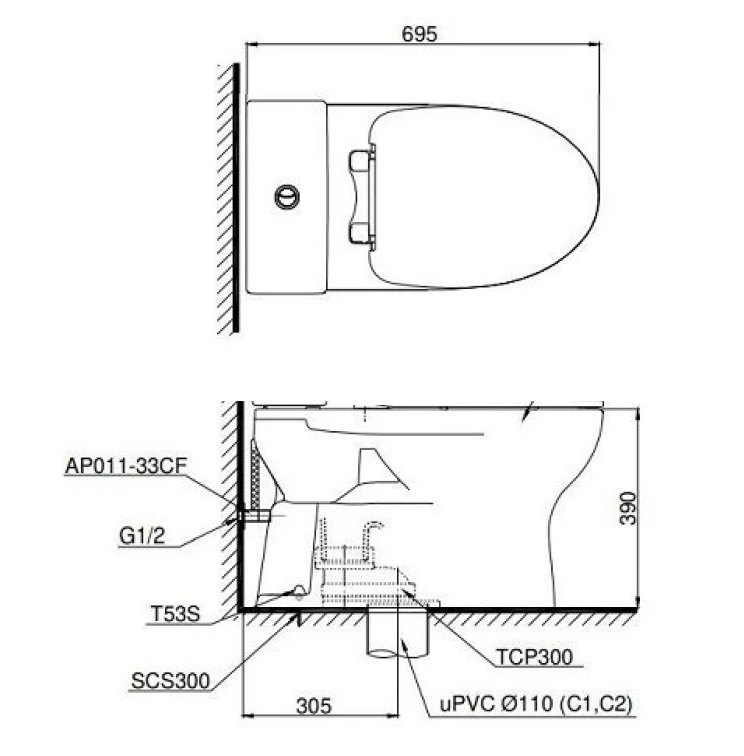 Bản vẽ kích thước thân cầu C302 TOTO