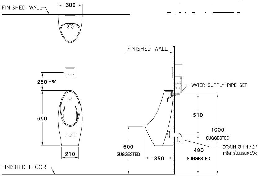 Bản vẽ kích thước bồn tiểu C3020 BI Cotto