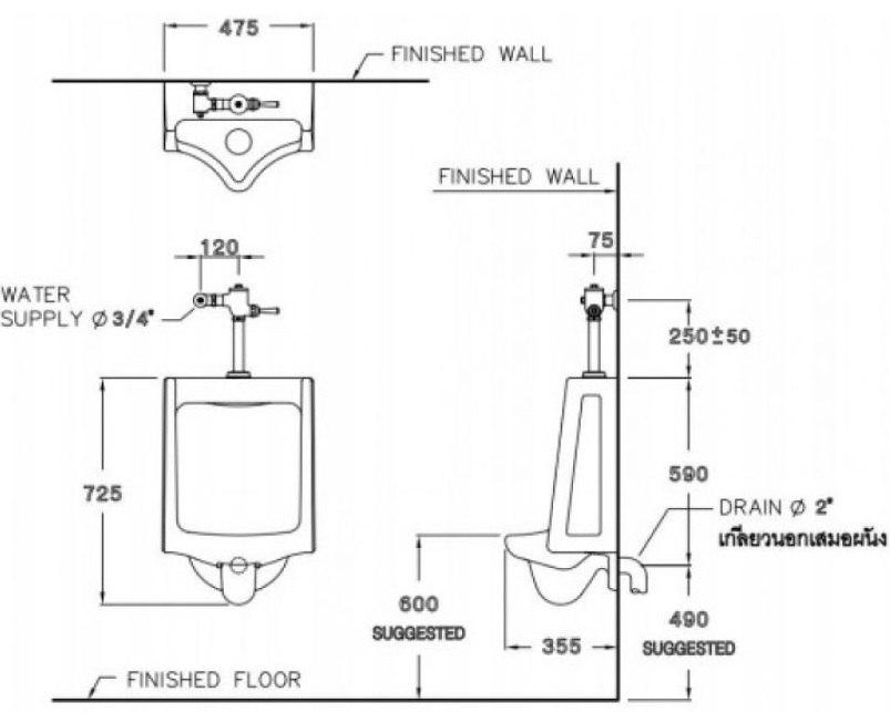 Bản vẽ kỹ thuật Bồn tiểu nam Cotto C 303