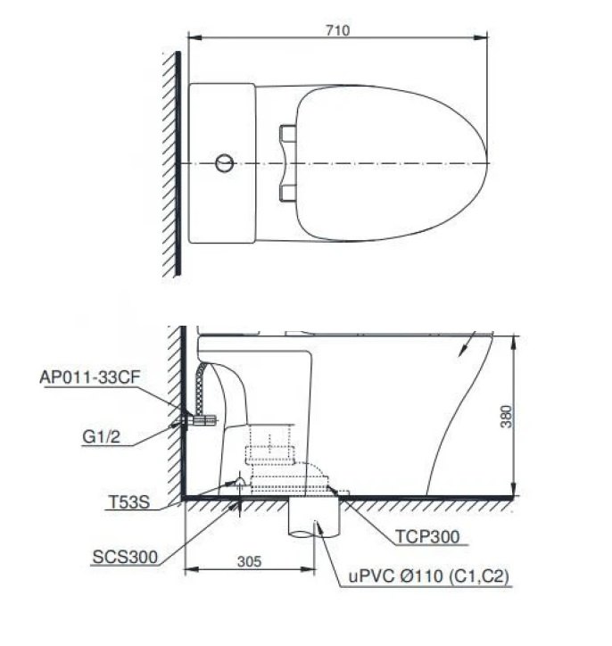 Bản vẽ kích thước thân cầu C326 TOTO