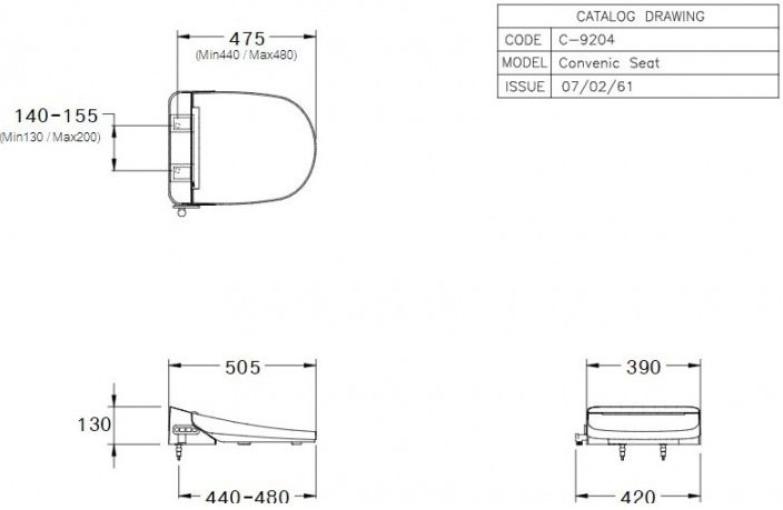 Bản vẽ kích thước nắp rửa điện tử c 9204 Cotto