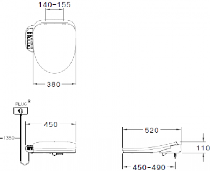 Bản vẽ kích thước nắp rửa điện tử C 9206 Cotto