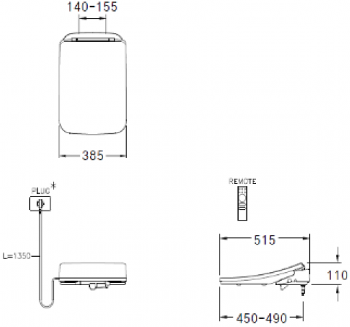 Bản vẽ kích thước nắp rửa điện tử C 9208 Cotto