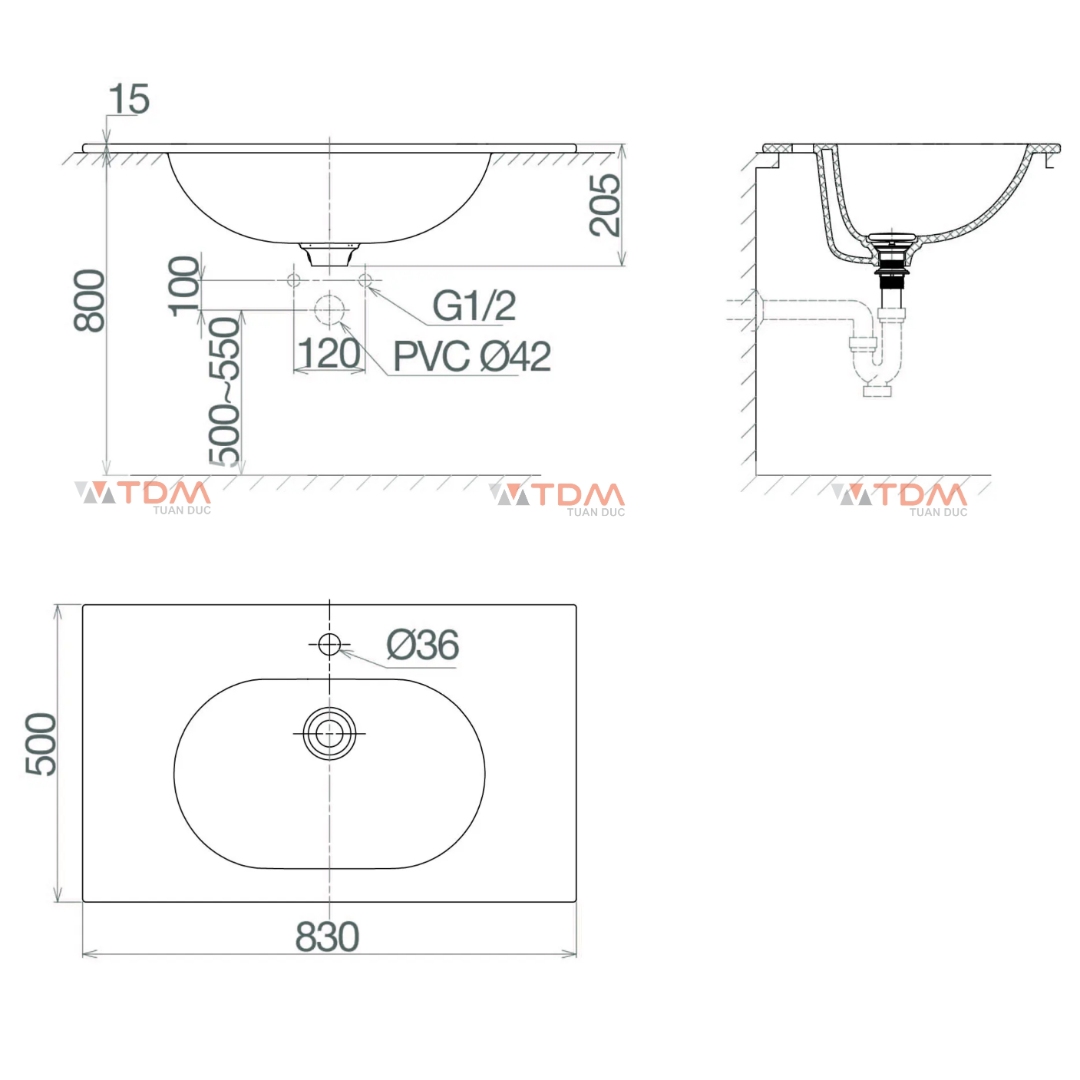 Bản vẽ kỹ thuật chậu rửa mặt CB 69