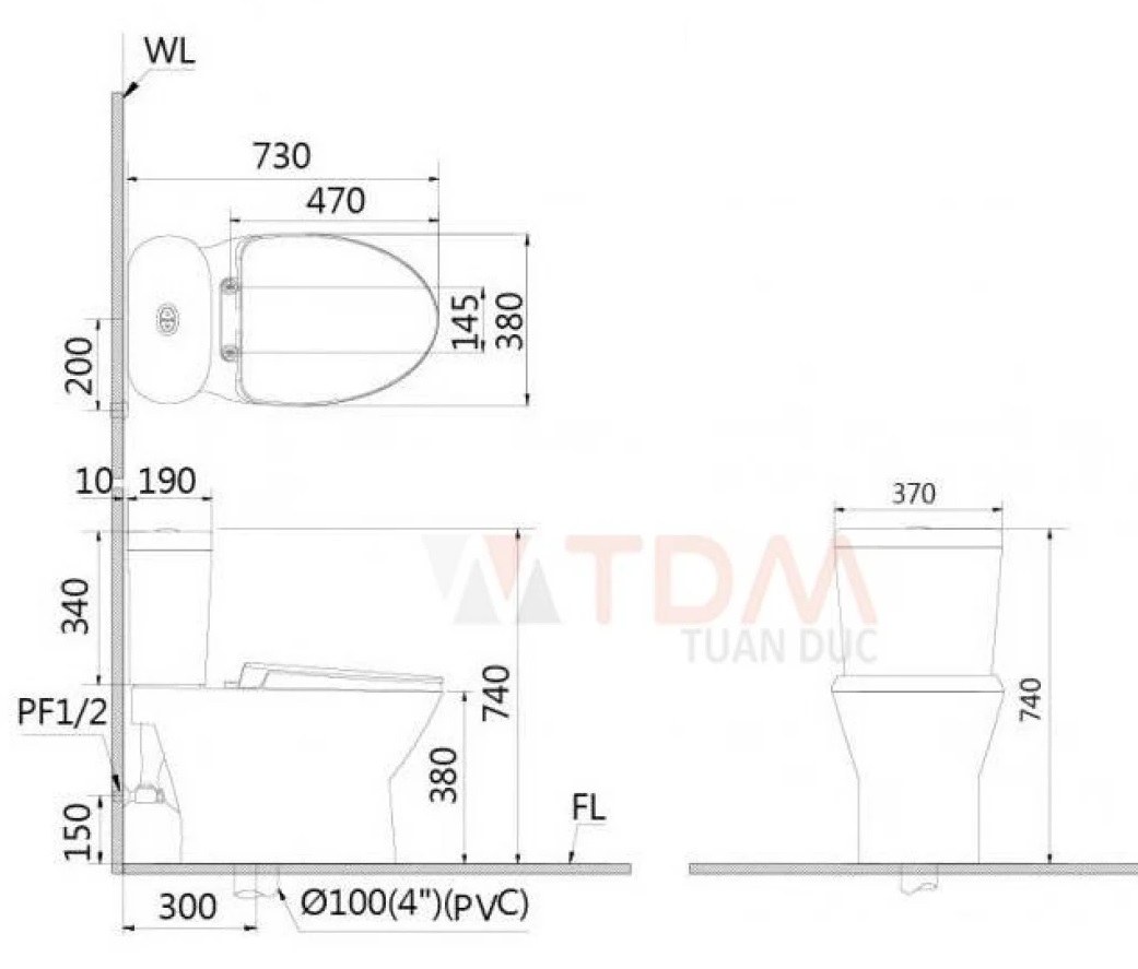 Bản vẽ kích thước bồn cầu thông minh CD1320-TAF512H Caesar
