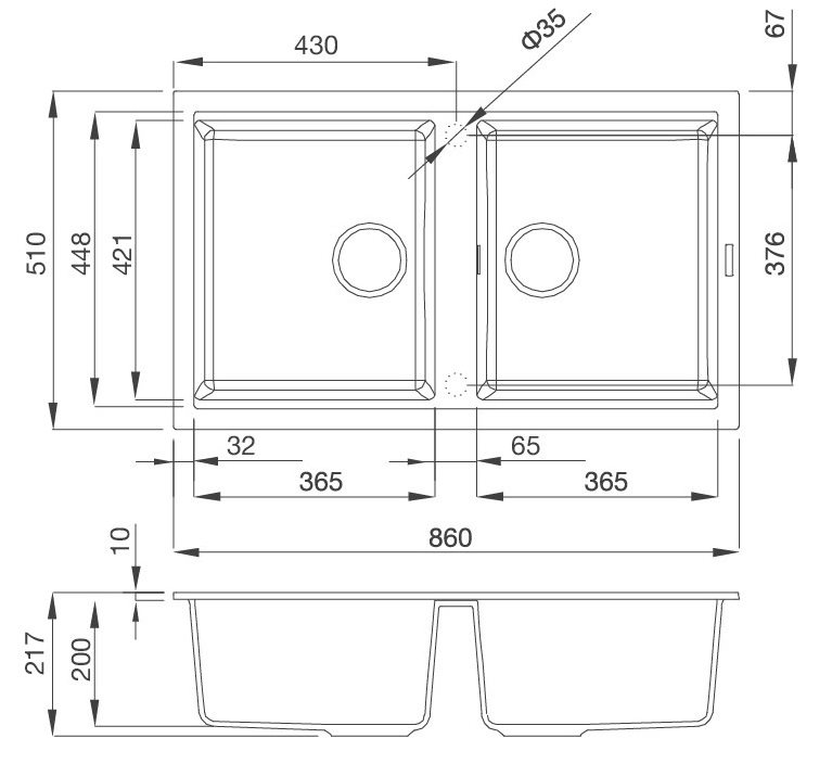 Bản vẽ kỹ thuật chậu đá Malloca K45095 rửa chén bát