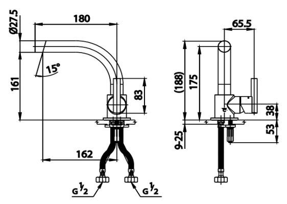 Bản vẽ vòi chậu đen Cotto CPF200A BN2 dòng Quil