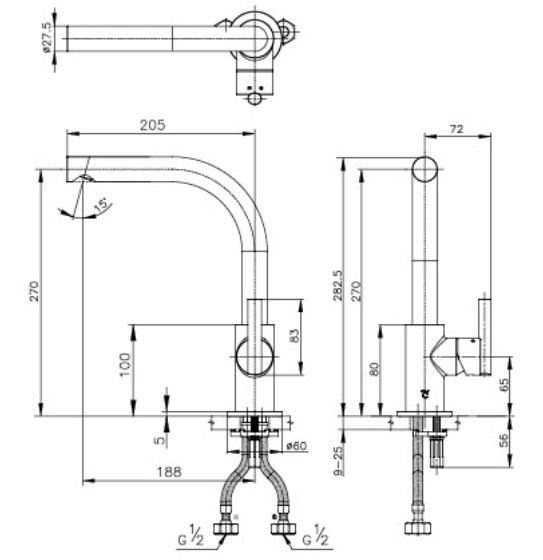 Bản vẽ vòi chậu màu đen Cotto CPF200AY BN2